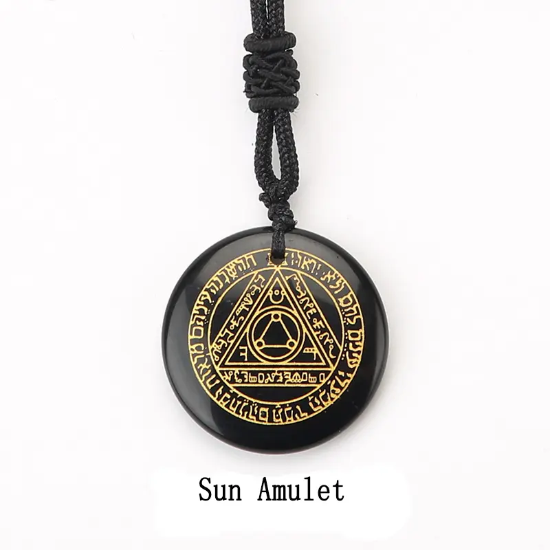 Wholesale Natural Black Obsidian Amulet Necklace Healing Crystals Mars Love Sun Amulet Pendant