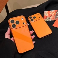 Nouvelle coque de téléphone en verre orange avec bord électro-plaqué, antichoc, pour iPhone 12 13 14 15 16 17 Pro Max
