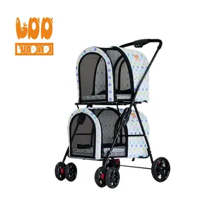 Stroller lipat hewan peliharaan, kereta dorong hewan peliharaan pembawa anjing kucing ganda