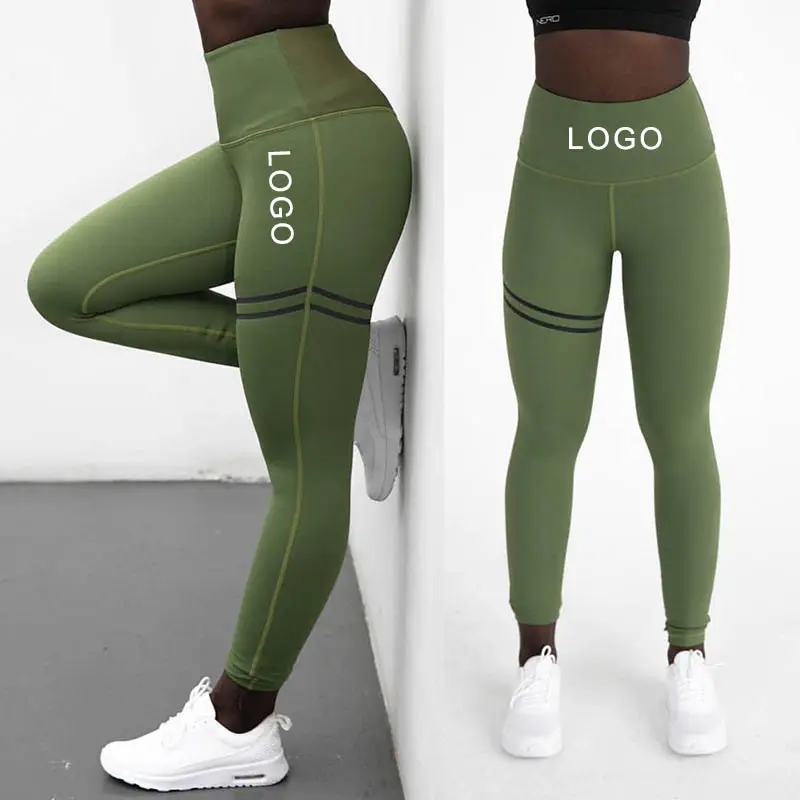 Legging Yoga dengan Logo Kustom Lebih Murah Pakaian Olahraga Strip Pinggang Tinggi Celana Legging Kebugaran Ketat untuk Wanita