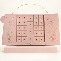 Boîte cadeau calendrier de l'avent rose de luxe personnalisée 24 jours avec tiroirs, double porte, emballage cosmétique et parfum de Noël, vente en gros OEM