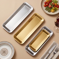 Assiette rectangulaire dorée à bord étroit en acier inoxydable durable et écologique de style coréen 40*12,5 cm pour la maison, l'hôtel, le restaurant, la cantine