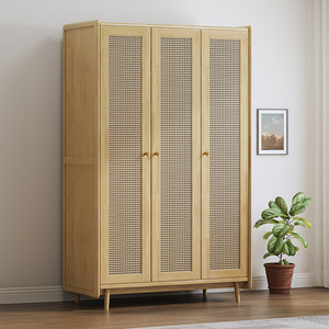 Armario de Madera Maciza de Tres Puertas con Puertas Abatibles, Mueble de Almacenamiento para Dormitorio, Color Negro Retro, Color Nogal - Product Image 3