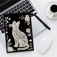Kit de carnet de notes 5D DIY avec perles et strass en forme spéciale, motif chat, pour peinture diamant, couverture en PU A5, journal d'art diamant, ensemble cadeau artisanal