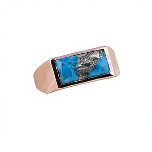 Lapis Lazuli สี่เหลี่ยมผืนผ้าแข็ง925เงินสเตอร์ลิง18K โรสโกลด์เจาะแหวนตั้งค่าเครื่องประดับสำหรับงานปาร์ตี้ผู้หญิง - Product Image 1