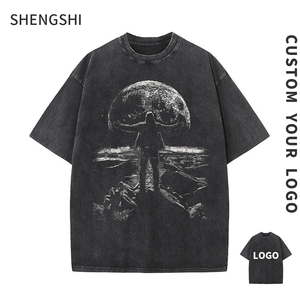 T-shirt de l'équipe SHENGSHI Pigment Wash détendu col rond 320g coton doux rétro équipe avec Logo personnalisé en gros Tee en vrac pour adultes - Product Image 1