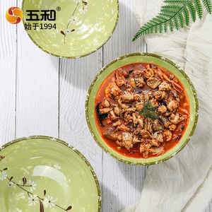 Wuhe Melamine Bowl 12cm Green Flower Pattern Soup Bowl For Home Use - Product Image 1