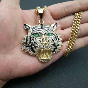 2022 Pvd Mạ Thời Trang Hip Hop Thép Không Gỉ 18K Vàng Kim Cương Tiger Head Chai Mở Mặt Dây Chuyền Vòng Cổ