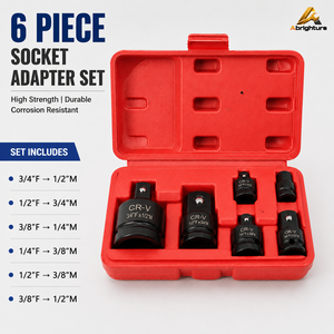 Set Adaptor dan Reducer Soket Impact 6 Buah, Ukuran 1/4", 3/8", 1/2" dan 3/4" Drive, CR-V dengan Kotak Penyimpanan untuk Peralatan Impact Wrench - Product Image 1