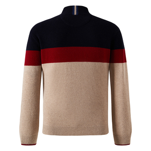 OEM Custom Mens 100% Merino Wool Long Sleeve Casual <b>Pullover</b> Sweater Color Block <b>Pullover</b> <b>Jumper</b> Quarter Zip Sweatshirt - Product Image 5