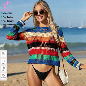 Loveda Ingrosso Copricostume da Spiaggia da Donna <span class=keywords><strong>Estivo</strong></span> Morbido e Ampio, Lavorato a Maglia, con Patchwork Colorato e Dettagli Traforati - Product Image 1