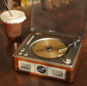 Tourne-disque rétro en bois MDF sur mesure avec haut-parleur intégré, lecteur audio BT pour décoration intérieure, lecteur de disques vinyles 3 vitesses - Product Image 3