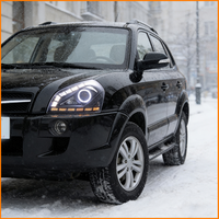 Pour Hyundai Tucson 2006-2012 : Ensemble de phares avant avec lentille de projecteur Bi-LED, clignotants séquentiels et feux de jour LED (DRL)