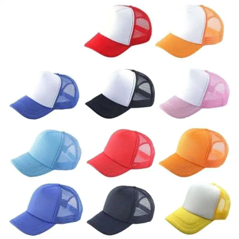 หมวกไม่มีลายพรางลายพรางสีม่วง5แผงสำหรับเล่นกอล์ฟหมวกเปล่าโฟมตาข่ายหมวกทรักเกอร์แบบเรียบ