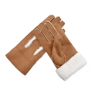 皮革毛皮连指手套带定制标志麂皮手套冬季女式时尚手套制造