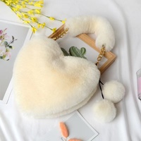 Sac fourre-tout à bandoulière en forme de cœur vintage en polyester et fourrure pelucheuse avec chaînes, pour femme, collection hiver