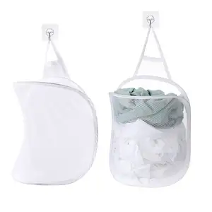 Hanging Laundry Hamper Mesh Laundry Basket Foldable Hamper Collapsible Dirty Clothes Hamper Wall Mounted Storage Bag