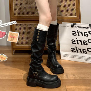 Botas de Plataforma con Tacón Grueso para Mujer, Color Negro, Estilo Retro Británico 2026, Botas que Aumentan la Estatura y Adelgazan la Figura - Product Image 1