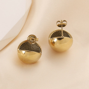 Geometric Spherical Hollow <b>Stud</b> <b>Earrings</b> Gold Stainless Steel Women's Fashion Jewelry - Product Image 4