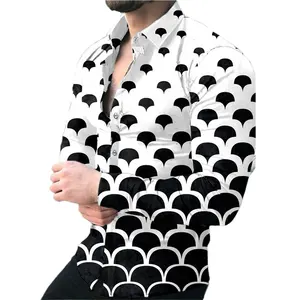 Camisa masculina de manga longa, casaco estampado com fivela formal para homens, camisa de manga longa