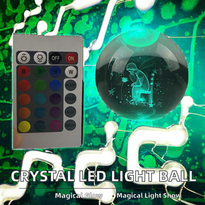 Boule de cristal laser ours cerf Voie lactée Saturne avec base lumineuse LED en bois, télécommande, thème sportif, 16 couleurs, 4 modes d'éclairage, MH-Q0263 - Product Image 2