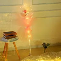 Ballons lumineux à LED bouquet de fleurs roses Cadeau de Saint Valentin Ballon lumineux à LED Ballons lumineux à LED avec bâtons