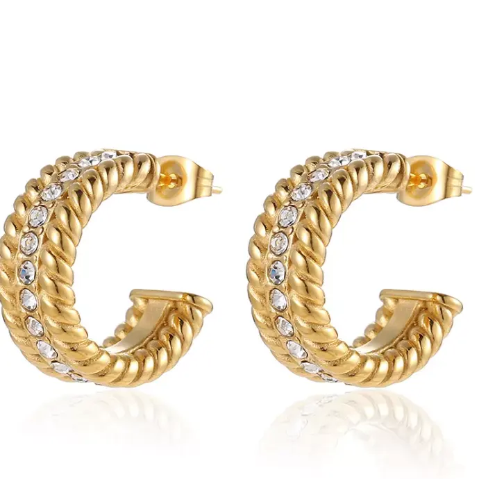 Wholesale Women Waterproof Jewelry Wholesale 18K Gold Plated Stainless Steel Zircon Pave diamond Stud Levor Back Earrings
