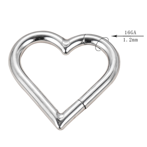 ASTM F136/G23 titanio forma de corazón simple lado exterior con bisagras Segmento de aro pendientes anillos tachuelas Piercing joyería para mujer - Product Image 3