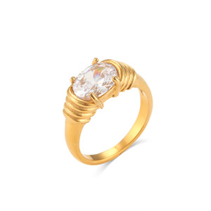 Stainless Steel 18K Gold Plated Oval Colored Crystal <b>Ring</b> Vintage Prong Setting <b>Statement</b> Finger <b>Ring</b> For Women Daily Jewelry - Product Image 4