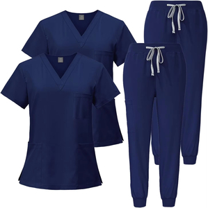 Conjunto de Uniformes Médicos Unisex Resistentes a las Arrugas, con Cuello Alto Elástico, 2 Bolsillos Laterales, 94% Poliéster + 6% Elastano, Tela Twill - Product Image 1