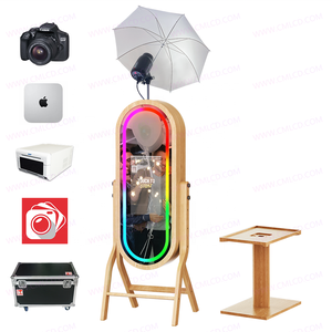 Rustieke Ovale Spiegel Foto Boorh Houten Schelp Dslr Camera Photobooth Machine Touchscreen Monitor Fotocabine Met Printer Standaard - Product Image 5