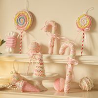 Décoration de Noël de haute qualité : Modèle boule de bonbons rose, pendentif macaron, sucette cône colorée pour fête