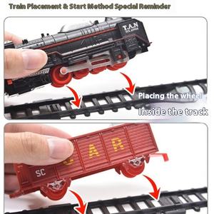 Pista de <span class=keywords><strong>tren</strong></span> eléctrico de simulación Retro para niños, juguetes de ranura de plástico DIY con batería, Material de <span class=keywords><strong>PC</strong></span> con función de luces - Product Image 4