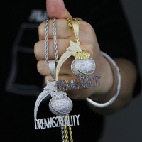 Moins cher glacé CZ lettre rêves 2 réalité pendentif collier plaqué or Zircon sac d'argent étoile charme hommes femmes Hip Hop bijoux