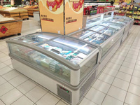 XGC-2100D combinent supermarché commercial fruits de mer vitrine 800L grandes fenêtres île réfrigérateur congélateur