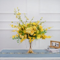 Centre de table artisanal en fleurs artificielles 50 cm, bouquet floral coloré en soie de roses, dahlias et hortensias pour mariage et événements