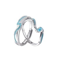 Bague de couple en argent sterling S925 Qing Meng pour femme et homme, design de niche, cadeau commémoratif Tanabata, forme vague pour petite amie
