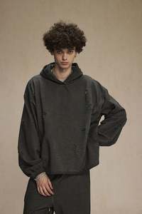 Yingling Sudadera con capucha personalizada French Terry Unisex Heavysize Oversized Ripped Distressed Paint Faded Acid Wash Sudaderas con capucha - Product Image 3