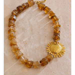 <span class=keywords><strong>Collana</strong></span> 5211 Vintage autunno marrone perline in acrilico <span class=keywords><strong>collana</strong></span> in acciaio inossidabile placcato <span class=keywords><strong>oro</strong></span> <span class=keywords><strong>collana</strong></span> a forma di <span class=keywords><strong>sole</strong></span> - Product Image 2