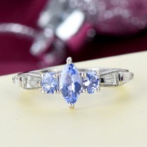 เครื่องประดับเงินแท้ 925 คลาสสิก แหวนแต่งงานสำหรับผู้หญิง ประดับเพชรทรงหยดน้ำ 1.40 กะรัต แทนซาไนต์ธรรมชาติ ประดับเพชรซิคอนทรงฮาโล - Product Image 4