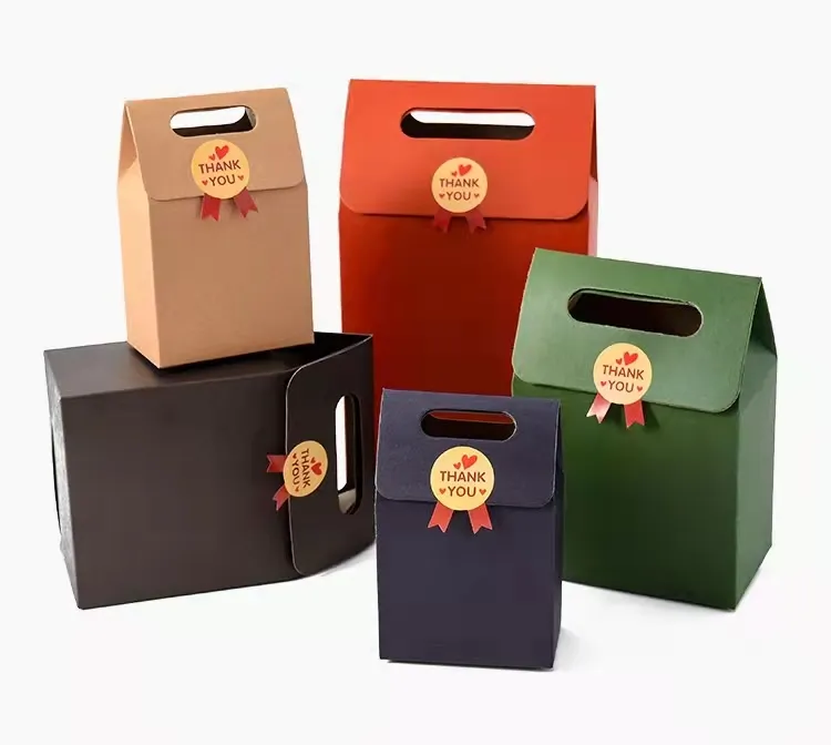 Logo personalizzato pieghevole cartone artigianale porta via snack alimentari sacchetti di carta ricicla il sacchetto di carta Kraft marrone portatile con manico
