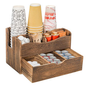 Organisateur de station à café avec tiroir, organiseur d'accessoires de bar à café en bois pour comptoir - Product Image 1