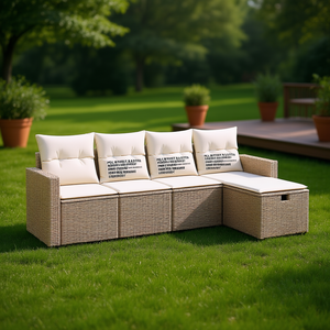 Ensemble de canapés de jardin modulaires en polyrotin beige, mobilier d'extérieur 4 places, design contemporain - Product Image 2