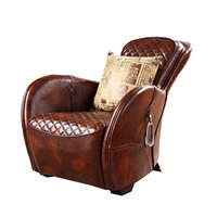 Vintage Distressed Echtleder-Sessel mit Kuhfell-Optik, Hocker und Rautensteppung für Wohnzimmer und Heimtextilien