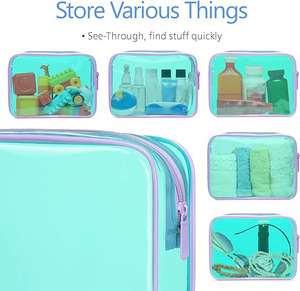 Vente directe d'usine, sac cosmétique transparent en PVC renforcé avec fermeture éclair verte, écologique, cadeau d'anniversaire, cadeau de vacances, voyage - Product Image 3