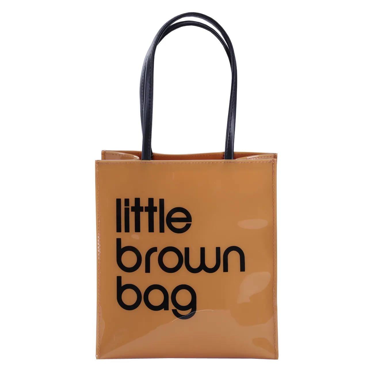 Durable glossy pvc shopping hand tote bag little brown bag