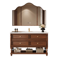 Meuble de salle de bain antique de style américain, meuble-lavabo classique royal à poser au sol avec lavabo intégré