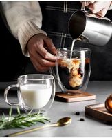 Mug à café moderne en verre borosilicate double couche avec poignée, résistant à la chaleur, transparent, isolation thermique, passe au lave-vaisselle, pour la maison