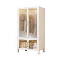 Armoire en acier, armoire de rangement pour la chambre à coucher, armoire avec porte en bois, armoire en métal, casier simple et moderne, armoire à vêtements
