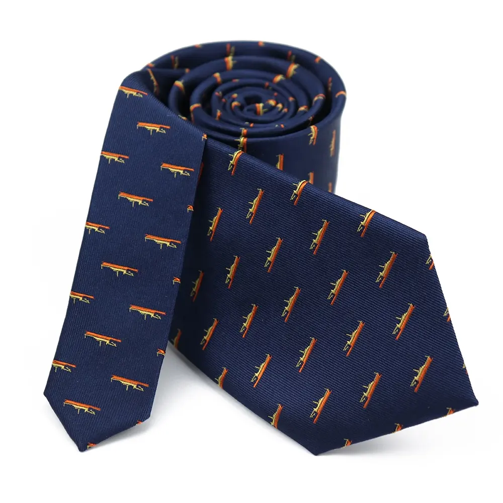 Business Style Navy Blue All Over Customize Ship Logo Necktie Woven Jacquard Mens Silk Neck Ties